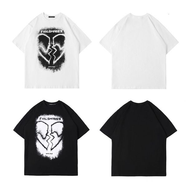 american heartbreak print short sleeve t shirt men's and women's high street trendy oversize couple, White;black
american heartbreak print short sleeve t shirt men's and women's high street trendy oversize couple, White;black