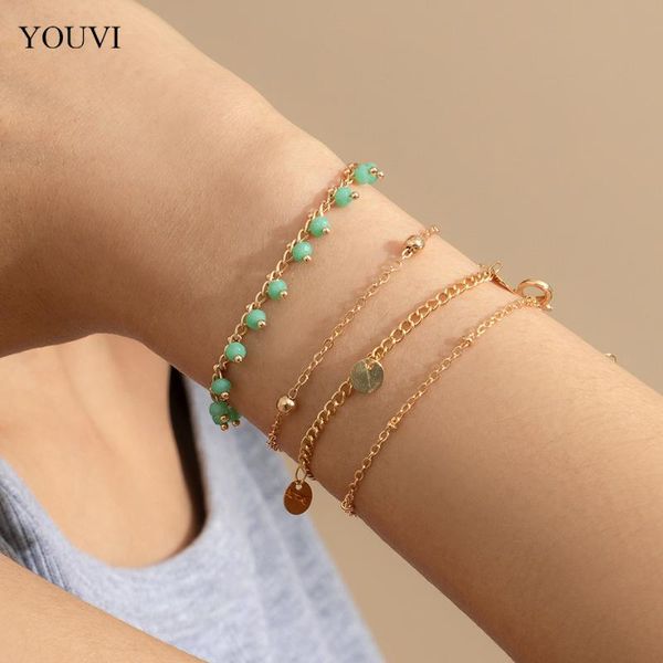 link, chain youvi 4pcs fashion greeen beads chains bracelets for women gold color metal tassel pedants bangles charm jewelry, Black
link, chain youvi 4pcs fashion greeen beads chains bracelets for women gold color metal tassel pedants bangles charm jewelry, Black