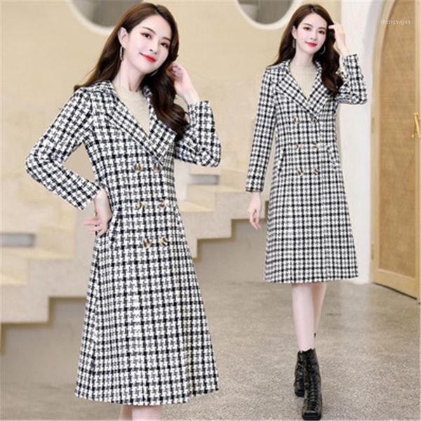 women's wool & blends 2021 autumn winter fashion mid-length plaid lapel long-sleeved slim temperament woolen coat trend h461, Black
women's wool & blends 2021 autumn winter fashion mid-length plaid lapel long-sleeved slim temperament woolen coat trend h461, Black