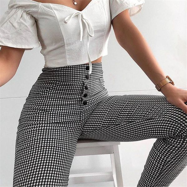 ladies high waist retro plaid pants fashion skinny korean casual streetwear women's & capris, Black;white
ladies high waist retro plaid pants fashion skinny korean casual streetwear women's & capris, Black;white