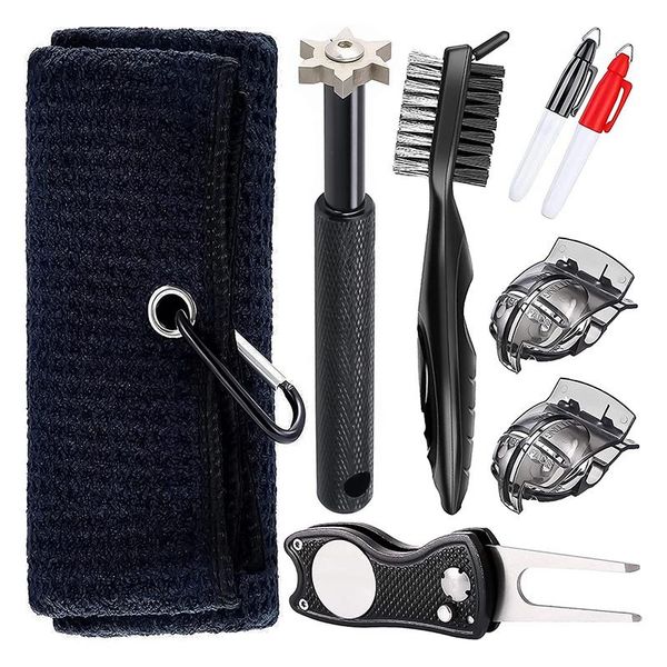 complete set of clubs golf towel and bag accessories - comes with a towel, groove sharpener, divot repair tool, club brush
complete set of clubs golf towel and bag accessories - comes with a towel, groove sharpener, divot repair tool, club brush