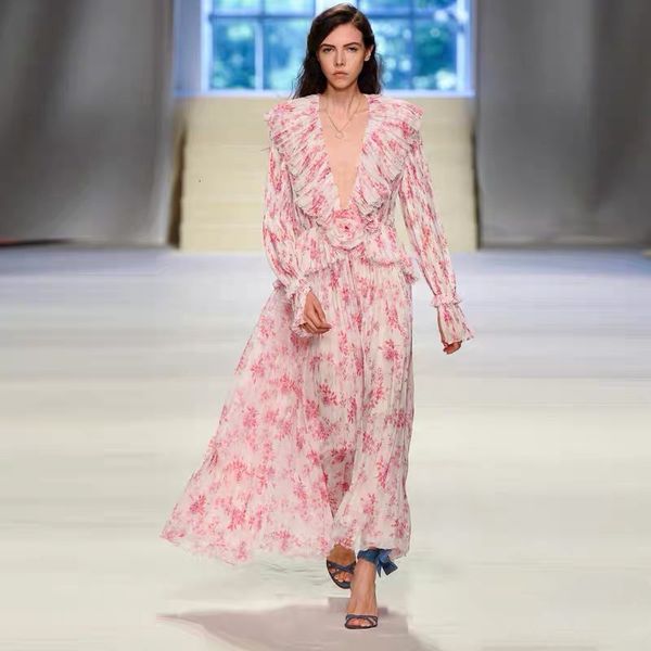 dresses women maxi early autumn ruffles v neck flare sleeve pink floral chiffon pleated floor-length, Black;gray
dresses women maxi early autumn ruffles v neck flare sleeve pink floral chiffon pleated floor-length, Black;gray