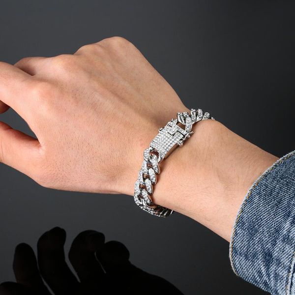 link, chain 1pc cuban link bracelet men inlaid rhinestone punk hip hop fashion luxury bracelets 12mm jewelry, Black
link, chain 1pc cuban link bracelet men inlaid rhinestone punk hip hop fashion luxury bracelets 12mm jewelry, Black