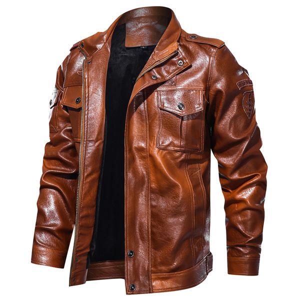 men's autumn winter military bomber fleece pu leather jacket stand collar motorcycle washed faux male outewr coat, Black;brown
men's autumn winter military bomber fleece pu leather jacket stand collar motorcycle washed faux male outewr coat, Black;brown