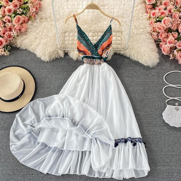 retro print suspender bohemian seaside vvacation beach dress elegant large swing summer women's swimwear, White;black
retro print suspender bohemian seaside vvacation beach dress elegant large swing summer women's swimwear, White;black