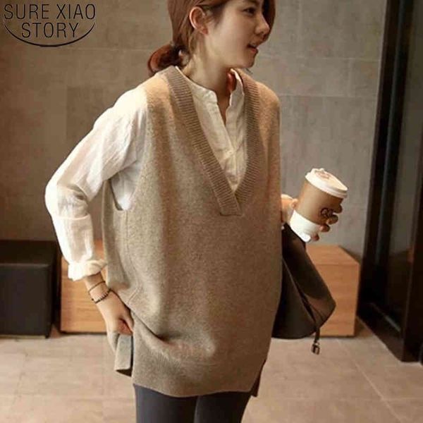 sleeveless v neck pullover women knitted vest autumn winter warm casual oversize sweater 12230 210417, White;black
sleeveless v neck pullover women knitted vest autumn winter warm casual oversize sweater 12230 210417, White;black
