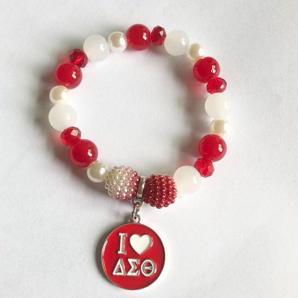 beaded, strands hand made elastic greek sorority red white pearl detal charm pendant bracelet jewelry accessories, Black
beaded, strands hand made elastic greek sorority red white pearl detal charm pendant bracelet jewelry accessories, Black