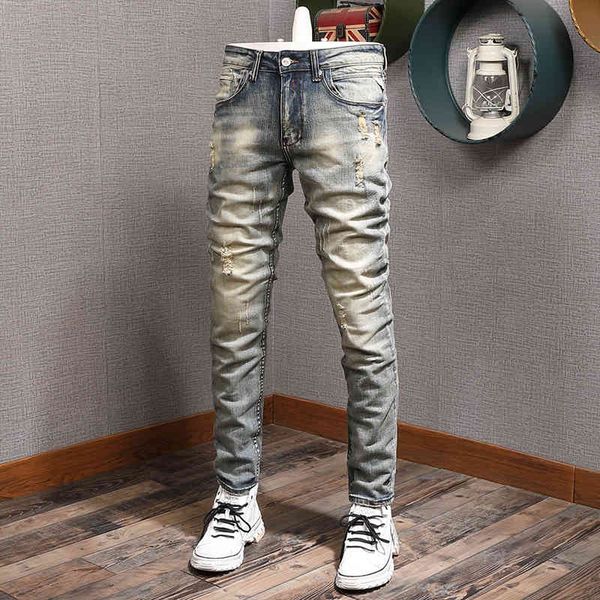 jeans italian style fashion retro yellow blue elastic cotton ripped jeans for men streetwear slim fit vintage designer pants
jeans italian style fashion retro yellow blue elastic cotton ripped jeans for men streetwear slim fit vintage designer pants