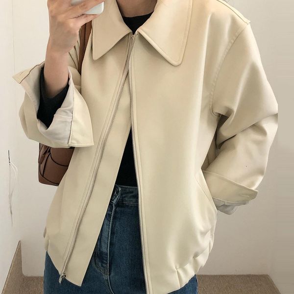 women's leather & faux shengpalae solid color streetwear plutonium leather jacket of women fall lapple loose zipper long sleeve short f, Black
women's leather & faux shengpalae solid color streetwear plutonium leather jacket of women fall lapple loose zipper long sleeve short f, Black