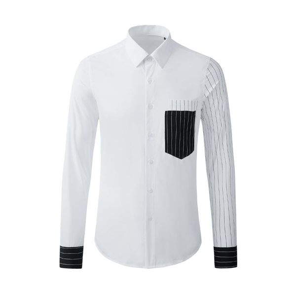 men's casual shirts 100% cotton mens luxury double pocket stripe sleeve party male fashion slim fit dress, White;black
men's casual shirts 100% cotton mens luxury double pocket stripe sleeve party male fashion slim fit dress, White;black