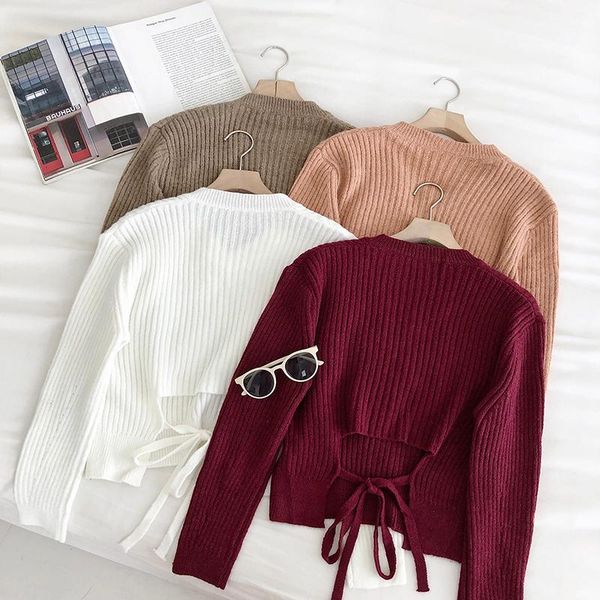 women's sweaters korean vintage v-neck long sleeve women sweater back bow bandage hollow-out pullover knitwear 2021 pull femme cotton p, White;black
women's sweaters korean vintage v-neck long sleeve women sweater back bow bandage hollow-out pullover knitwear 2021 pull femme cotton p, White;black