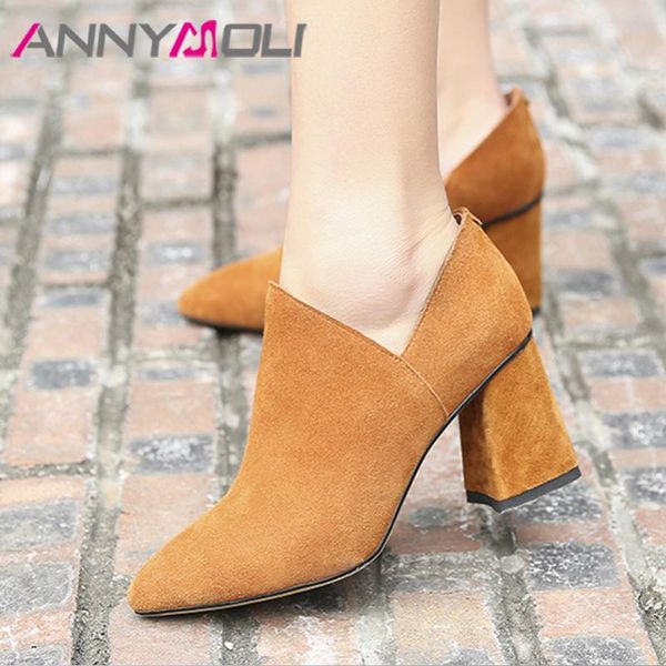 dress shoes annymoli high heels women pumps kid suede zipper thick genuine leather pointed toe ladies 2021 size 34-39, Black
dress shoes annymoli high heels women pumps kid suede zipper thick genuine leather pointed toe ladies 2021 size 34-39, Black