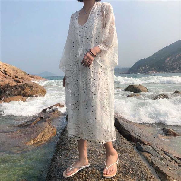 women casual white black blouse cover up floral beach cardigan clothes embroidery lace bohemian 210601
women casual white black blouse cover up floral beach cardigan clothes embroidery lace bohemian 210601