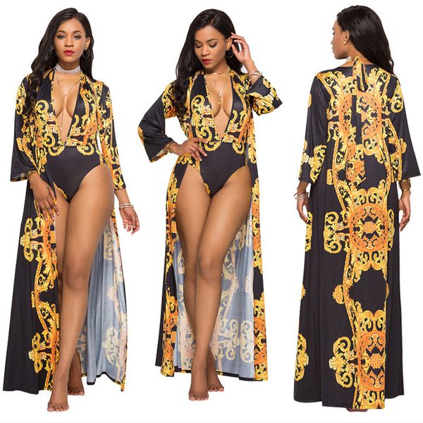 fashion printed cloak bikini split swimsuit set women's swimwear, White;black
fashion printed cloak bikini split swimsuit set women's swimwear, White;black