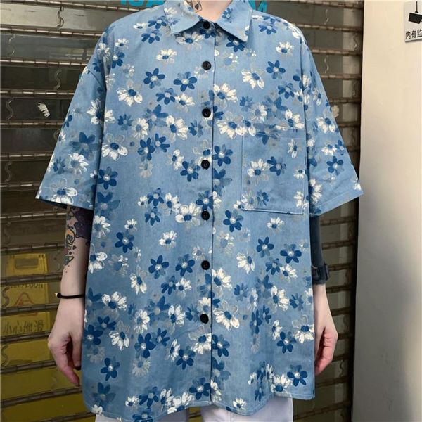 women's blouses & shirts retro summer harajuku style flower pocket short-sleeved denim shirt, White
women's blouses & shirts retro summer harajuku style flower pocket short-sleeved denim shirt, White
