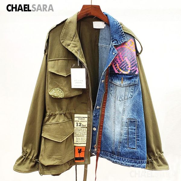 women's jackets 2021 streetwear splice denim jacket women spring autumn print lady korean casual loose jeans coat female, Black;brown
women's jackets 2021 streetwear splice denim jacket women spring autumn print lady korean casual loose jeans coat female, Black;brown