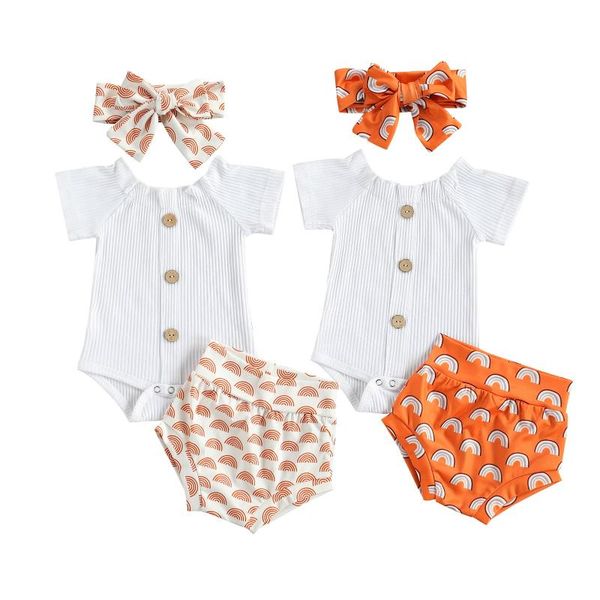 summer 0-18m baby girl 3pcs set ruffled neck white buttons short sleeve bodysuit+orange rainbow print shorts+headband clothing sets
summer 0-18m baby girl 3pcs set ruffled neck white buttons short sleeve bodysuit+orange rainbow print shorts+headband clothing sets