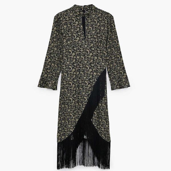 za vintage print long dress women pleated high collar fringe trim party dresses woman chic back zip asymmetry midi dress 210602, Black;gray
za vintage print long dress women pleated high collar fringe trim party dresses woman chic back zip asymmetry midi dress 210602, Black;gray