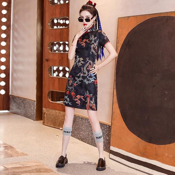 chinese female high split qipao short cheongsam women traditional black print dress formal party gown vestidos ethnic clothing, Red
chinese female high split qipao short cheongsam women traditional black print dress formal party gown vestidos ethnic clothing, Red