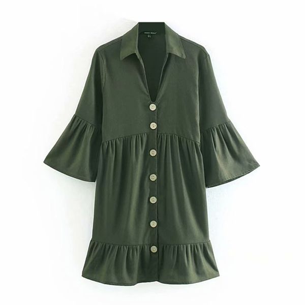 green button korean 3/4 sleeve flare turn down collar shirt dress summer elegant office lady d1284 210514, Black;gray
green button korean 3/4 sleeve flare turn down collar shirt dress summer elegant office lady d1284 210514, Black;gray
