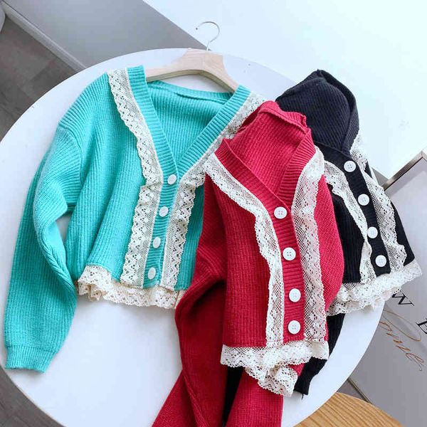women's sweaters winter style japanese sweet wild college stitching lace v-neck knitted sweater cardigan women 6r4s, White;black
women's sweaters winter style japanese sweet wild college stitching lace v-neck knitted sweater cardigan women 6r4s, White;black