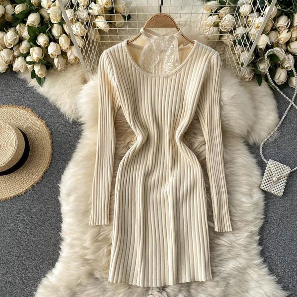 women knitted mini pencil dress long sleeve slim elastic bodycon jumper chic hollow lace halter sweater dresses casual, Black;gray
women knitted mini pencil dress long sleeve slim elastic bodycon jumper chic hollow lace halter sweater dresses casual, Black;gray
