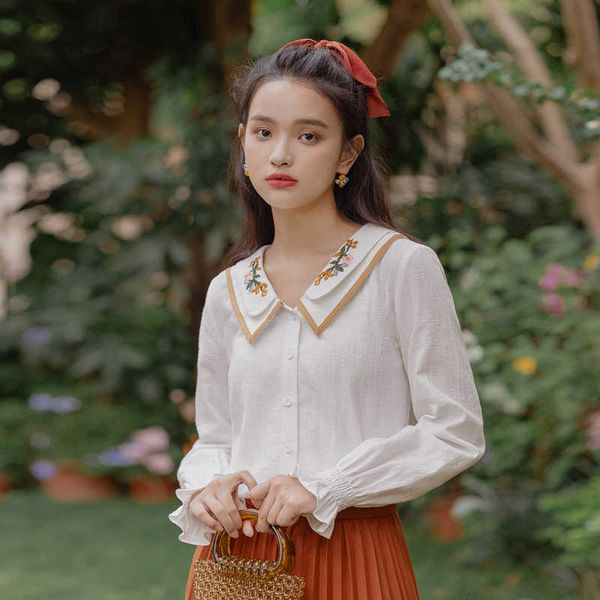 women's blouses & shirts blouses liwo| spring arrivals retro art versatile embroidered trumpet long sleeve cotton shirt w3cq, White
women's blouses & shirts blouses liwo| spring arrivals retro art versatile embroidered trumpet long sleeve cotton shirt w3cq, White