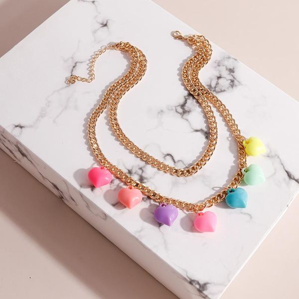 pendant necklaces fashion polychromatic heart necklace for women gold color multi-layer chains female jewelry friendship gifts, Silver
pendant necklaces fashion polychromatic heart necklace for women gold color multi-layer chains female jewelry friendship gifts, Silver