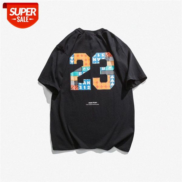 summer men's t-shirt back 23 letter print round neck pullover simple casual short sleeve #xi1b, White;black 
summer men's t-shirt back 23 letter print round neck pullover simple casual short sleeve #xi1b, White;black