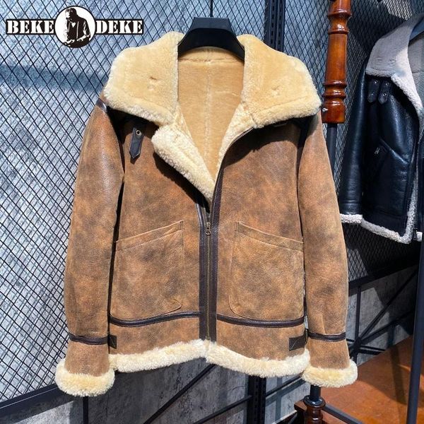 men's leather & faux luxury sheepskin fur coat men bomber jacket thicken straight genuine zippers male short warm outerwear, Black
men's leather & faux luxury sheepskin fur coat men bomber jacket thicken straight genuine zippers male short warm outerwear, Black