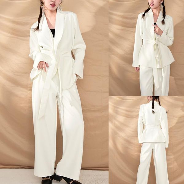 chic young girl suits 2 pieces fashion shawl lapel blazer with belt wide legs pants sweet casual daily jacket women's two piece, White
chic young girl suits 2 pieces fashion shawl lapel blazer with belt wide legs pants sweet casual daily jacket women's two piece, White