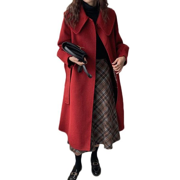 women's wool & blends wsyore autumn and winter retro red big lapel double-sided cashmere coat women loose wild mid-length woolen jacket, Black
women's wool & blends wsyore autumn and winter retro red big lapel double-sided cashmere coat women loose wild mid-length woolen jacket, Black