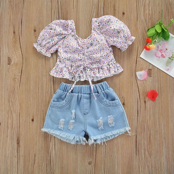 baby clothing sets girls outfits kids clothes summer flower print short sleeve bow denim shorts jeans 2pcs suits b7591, White 
baby clothing sets girls outfits kids clothes summer flower print short sleeve bow denim shorts jeans 2pcs suits b7591, White