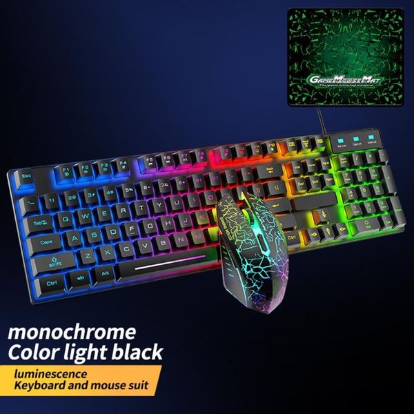keyboards t6rgb luminous wired gaming keyboard and mouse set with large pad usb colorful backlit mechanical feel kit for la 
keyboards t6rgb luminous wired gaming keyboard and mouse set with large pad usb colorful backlit mechanical feel kit for la