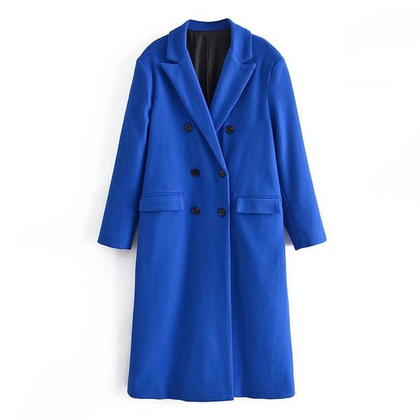women's wool & blends zxqj women blue woolen coat 2021 autumn fashion ladies double breasted pocket loose streetwear female solid overs, Black
women's wool & blends zxqj women blue woolen coat 2021 autumn fashion ladies double breasted pocket loose streetwear female solid overs, Black