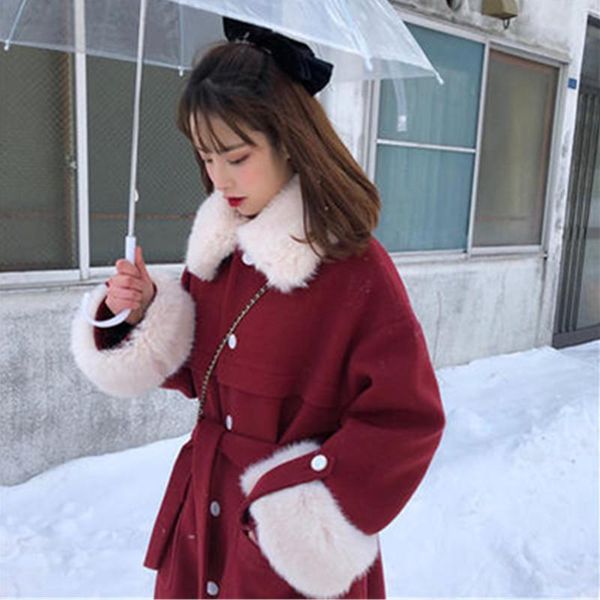 women's wool & blends winter woolen coat women korean fashion lapel jacket loose retro thick mid-length gentle red coats tide, Black
women's wool & blends winter woolen coat women korean fashion lapel jacket loose retro thick mid-length gentle red coats tide, Black