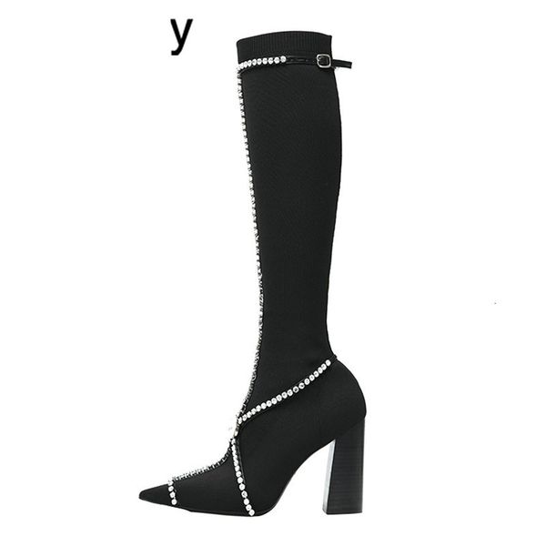 boots rhinestone chain knee high women pointed toe chunky high heel sock shoes knitting stretch long boots elastic booties xa, Black
boots rhinestone chain knee high women pointed toe chunky high heel sock shoes knitting stretch long boots elastic booties xa, Black