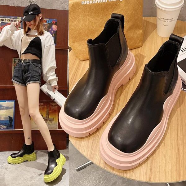 boots internet celebrity platform shoes short british style retro, Black 
boots internet celebrity platform shoes short british style retro, Black