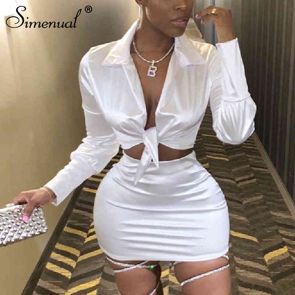 two piece dress simenual fashion satin matching sets women v neck party silk 2 outfits long sleeve bandage crop and skirt set 3rc4, White
two piece dress simenual fashion satin matching sets women v neck party silk 2 outfits long sleeve bandage crop and skirt set 3rc4, White