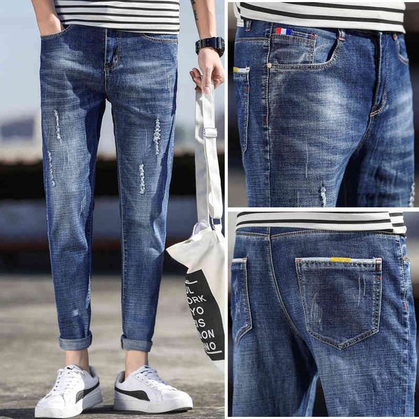 summer jeans for young men korean casual men's stretch denim capris trend pants, Blue
summer jeans for young men korean casual men's stretch denim capris trend pants, Blue