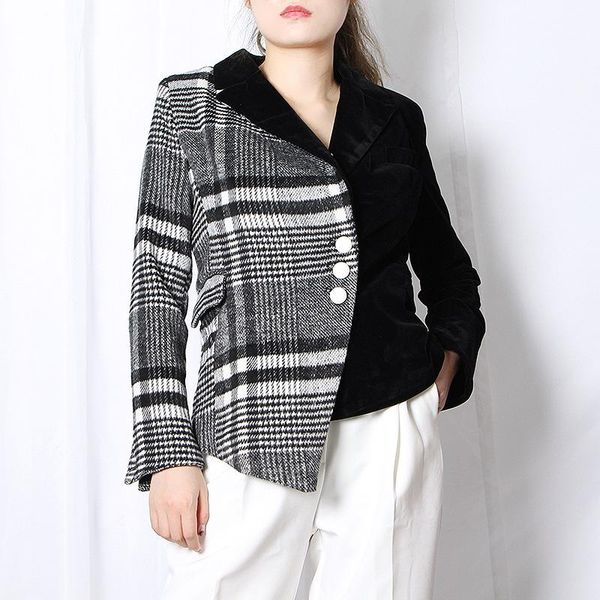 women winter wool coat fashion splicing plaid blazer suit female elegant long sleeve slim irregular hem overcoat black coats women's su, White;black
women winter wool coat fashion splicing plaid blazer suit female elegant long sleeve slim irregular hem overcoat black coats women's su, White;black