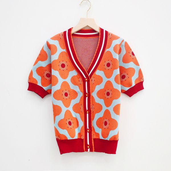 sweater knit 2021 summer women's cardigan v-neck single breasted short sleeve contrast printing loose thin top, White;black
sweater knit 2021 summer women's cardigan v-neck single breasted short sleeve contrast printing loose thin top, White;black