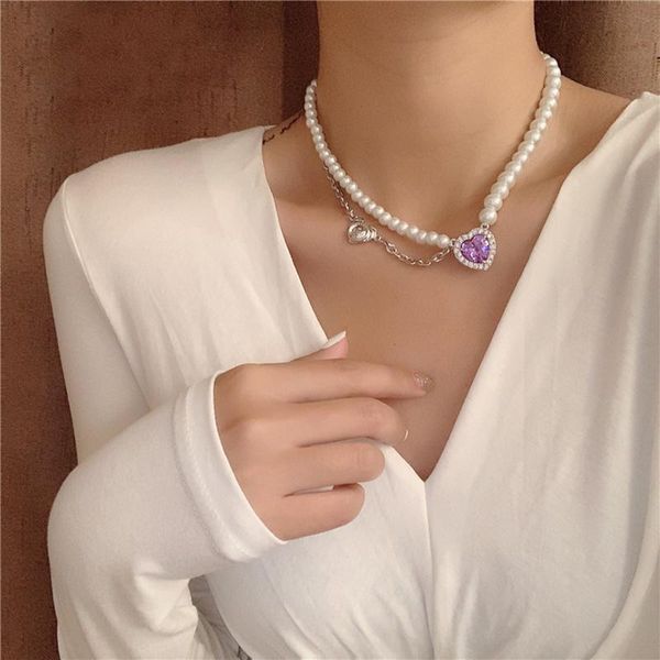 lifefontier luxury pearl beads chain purple crystal love heart pendant necklace for women wedding bridal jewelry coiple gifts necklaces, Silver
lifefontier luxury pearl beads chain purple crystal love heart pendant necklace for women wedding bridal jewelry coiple gifts necklaces, Silver
