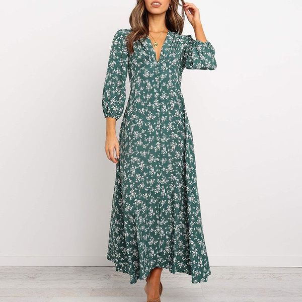 casual dresses 2021 women chiffon long dress floral print lantern sleeve a-line maxi vestidos autumn elegant vintage v neck chic summer, Black;gray
casual dresses 2021 women chiffon long dress floral print lantern sleeve a-line maxi vestidos autumn elegant vintage v neck chic summer, Black;gray