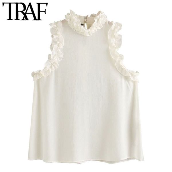 traf women fashion pearl beading see through ruffle blouses vintage high neck sleeveless female shirts chic 210719, White
traf women fashion pearl beading see through ruffle blouses vintage high neck sleeveless female shirts chic 210719, White