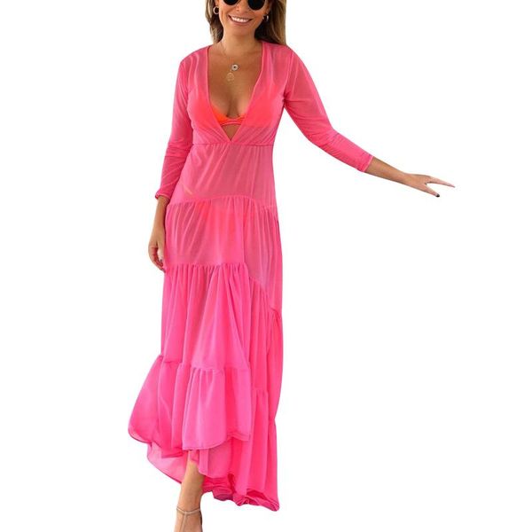 women casual solid color dress, deep v-neck long sleeve irregular hem see-through one-piece, black/ white/ rosy women's swimwear, White;black
women casual solid color dress, deep v-neck long sleeve irregular hem see-through one-piece, black/ white/ rosy women's swimwear, White;black