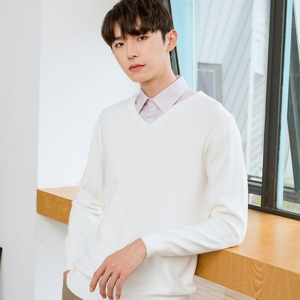 men's sweaters men's autumn and winter round neck sweater v-neck pullover loose long sleeve, White;black 
men's sweaters men's autumn and winter round neck sweater v-neck pullover loose long sleeve, White;black