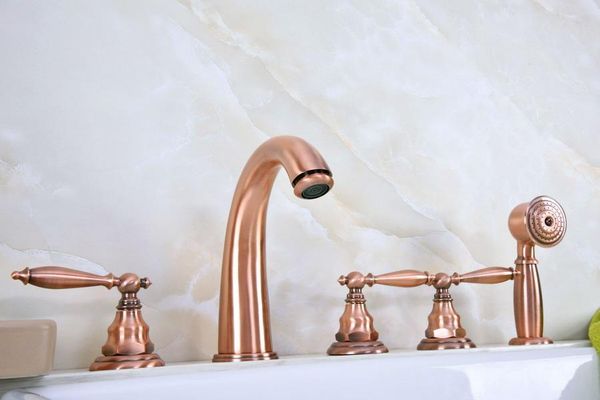 bathroom sink faucets antique red copper brass widespread deck-mounted tub 5 holes three handles basin faucet tap hand spray mtf235
bathroom sink faucets antique red copper brass widespread deck-mounted tub 5 holes three handles basin faucet tap hand spray mtf235