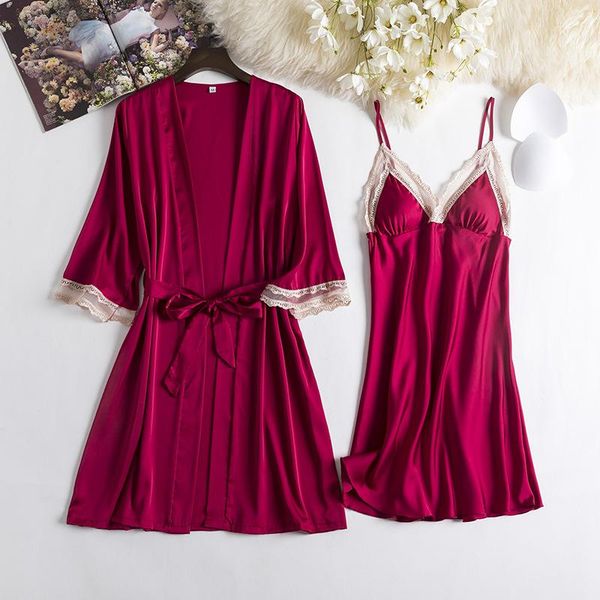 women's sleepwear lace trim robe set women 2pcs satin bride bridesmaid wedding suit silky nighty&robe female sleep, Black;red
women's sleepwear lace trim robe set women 2pcs satin bride bridesmaid wedding suit silky nighty&robe female sleep, Black;red