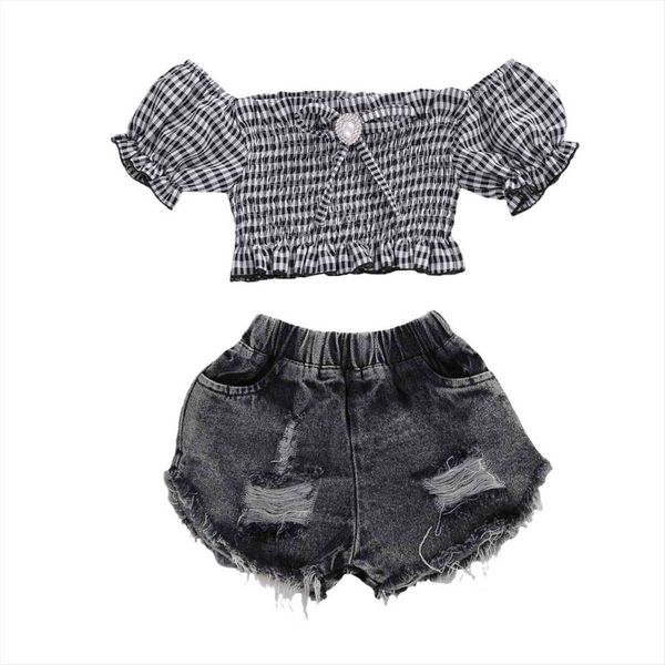 2 9t fashion toddler kids baby girls clothes sets plaid printed off shoulder cropped denim shorts summer outfit, White
2 9t fashion toddler kids baby girls clothes sets plaid printed off shoulder cropped denim shorts summer outfit, White